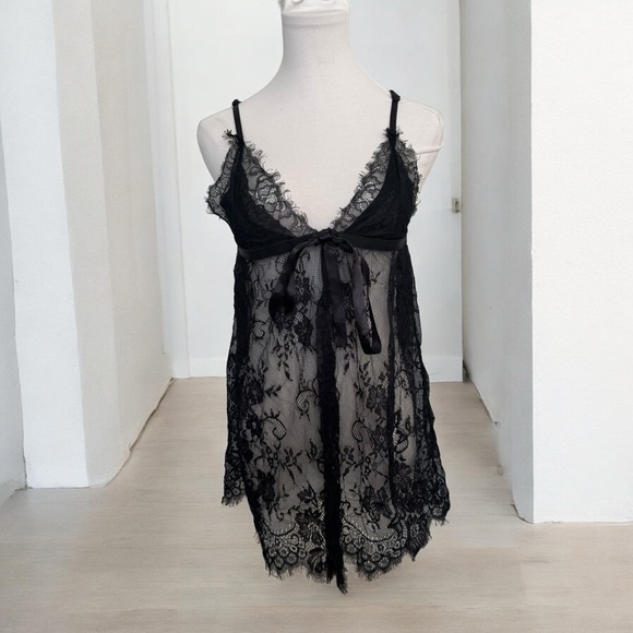 Elegant Black Lace Lingerie babydoll gothic glam vampy whimsy  OS - Picture 1 of 5